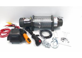 Лебёдка электрическая 12V Electric Winch 12000 lbs 5443 кг GRIZZLY СЕРАЯ (влагозащищенная)