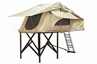 Палатка СТОКРАТ для установки на крышу автомобиля с козырьком над входом (улучшенная ткань).