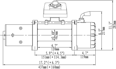 Лебёдка автомобильная электрическая 12V Runva 9500 lbs 4350 кг короткий барабан