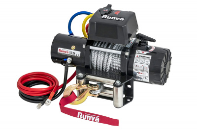 Лебёдка электрическая 12V Runva 12500 lbs 5670 кг короткий барабан, стальной трос