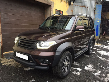 Защита переднего бампера RALEX-TUNING труба двойная 76/63 мм УАЗ ПАТРИОТ 2015- (цвет черный матовый)
