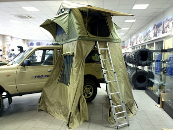 Палатка туристическая  СТОКРАТ на крышу автомобиля с дополнительным тамбуром